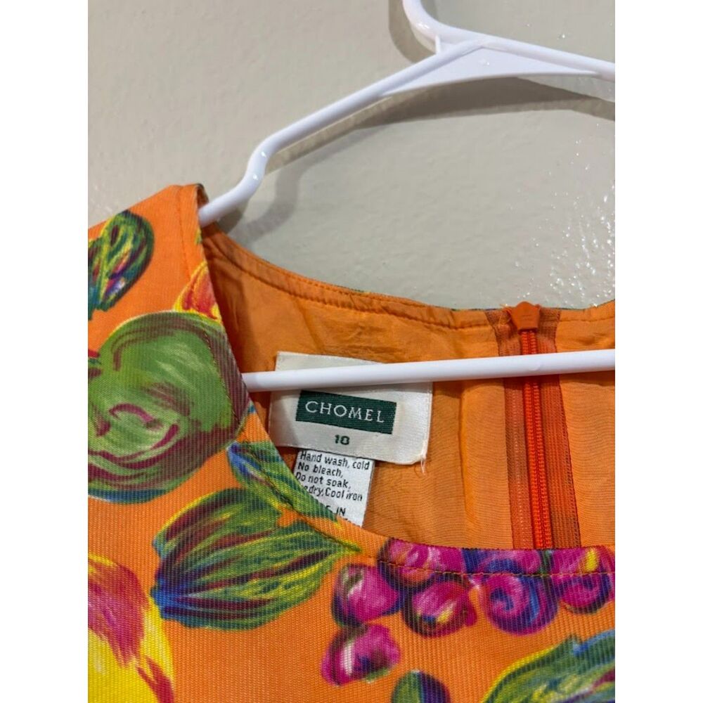 Chomel Vintage Dress Women's Size 10 Orange Fruit Print Maximalist A line Funky - Picture 3 of 4